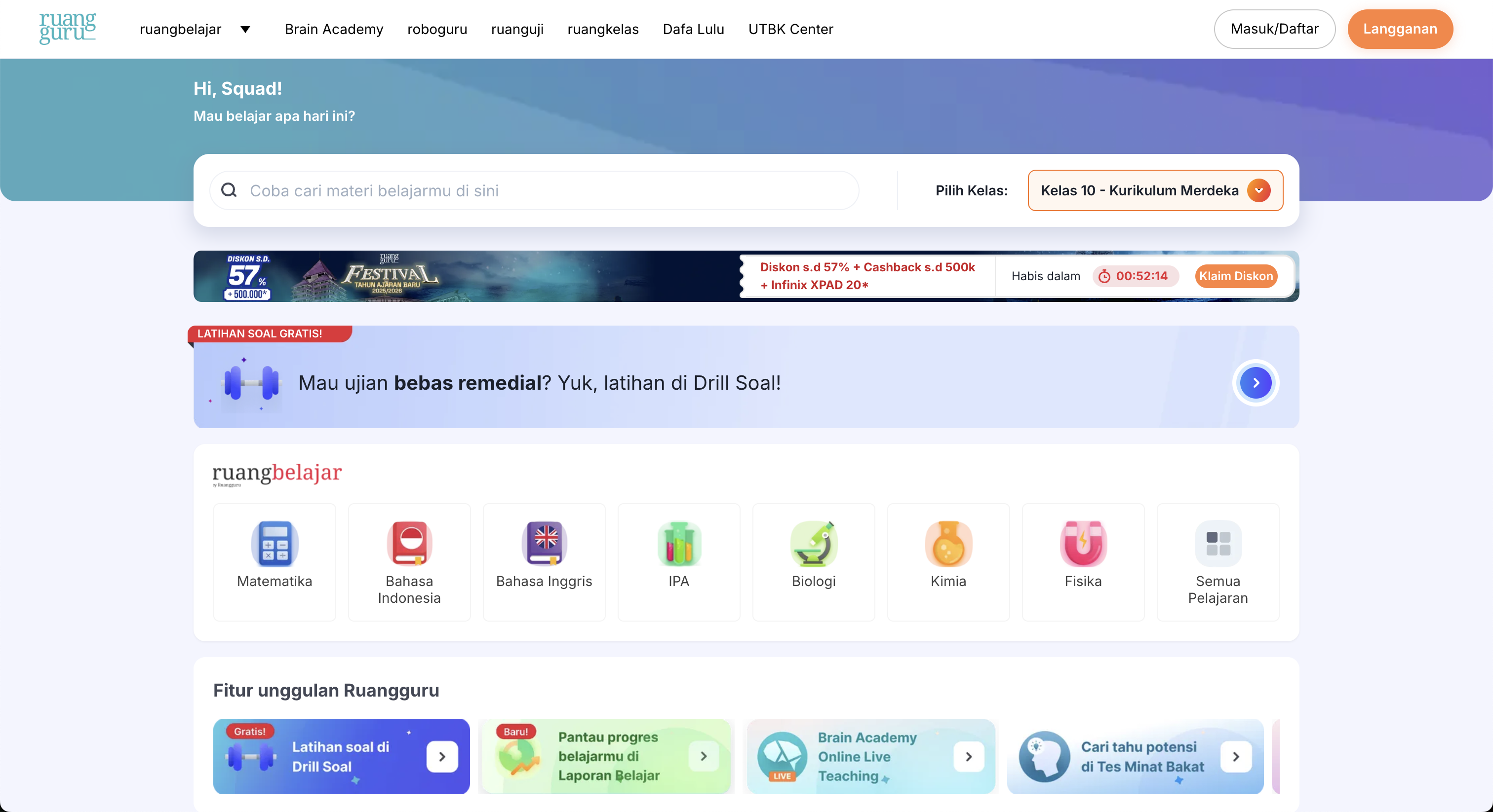 Ruangguru platform showcase